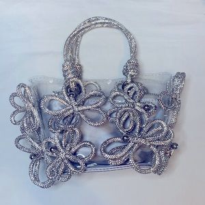 Clear Crystal Flower Fashion Bag with Silver Insert